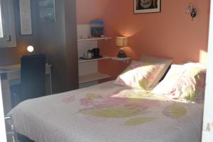 奎恩La Vie Au Roze的一间卧室配有一张床和一张带台灯的书桌
