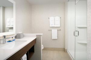 金斯兰Holiday Inn Express & Suites Kingsland I-95-Naval Base Area, an IHG Hotel的白色的浴室设有水槽和淋浴。