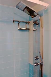 泰尔泰尼亚Sardinia MongaHouse的浴室设有蓝色瓷砖淋浴。
