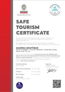 费特希耶海港精品酒店的红色和白色国家旅游证书的传单
