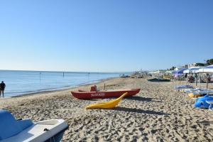 阿尔巴·阿德里亚蒂卡小百合酒店的海滩上设有船只和黄色滑梯