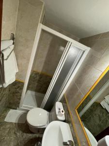 阿尔甘达·德尔·雷伊H Arkanta的一间带卫生间和玻璃淋浴间的浴室