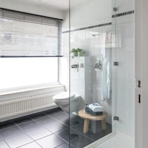 AxelSuite 16的一间带卫生间和玻璃淋浴间的浴室