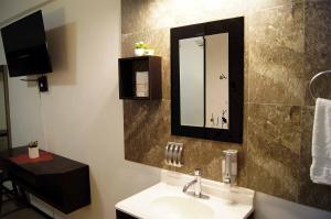 卡波圣卢卡斯Cabo Tortuga Hotel Boutique的一间带水槽和镜子的浴室