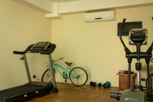 科米坦德多明格斯Hotel Nak'An Secreto Maya的健身房,自行车在带跑步机的房间里