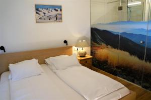 纽科琴格罗斯夫盖尔曼公寓的卧室配有一张床,墙上挂有绘画作品