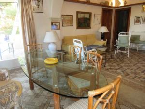 莱乌卡Villa Superior Vista mare的客厅配有玻璃桌和椅子