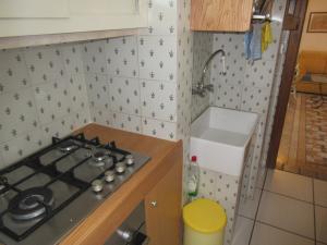 莱乌卡Villa Superior Vista mare的小厨房配有炉灶和水槽