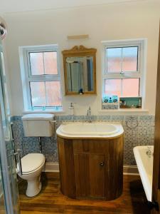斯沃尼奇Shepherds House的浴室配有盥洗盆、卫生间和浴缸。