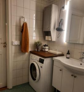 乌拉勒德Gällared 710 - Bed & Kitchen的小厨房配有洗衣机和水槽