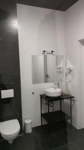 Sępólno KrajeńskieHotel ANTARES的白色的浴室设有水槽和卫生间。