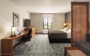 布伦特里波士顿/布伦特里凯悦酒店的配有一张床和一张书桌的酒店客房