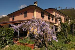 日科德尔格尔福迪艾斯隆迪尼酒店的前面有紫色花的房屋