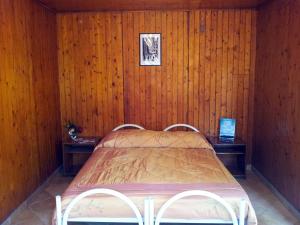 皮雅诺迪索伦托菲奥里达兰希奥酒店的卧室配有木墙内的一张床