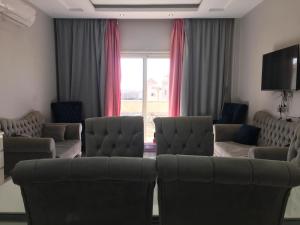 开罗Ramco For Furnished Apartments And Accommodation Compound Leila的带沙发和平面电视的客厅