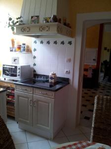 米尔库尔Villa Sainte Barbe的厨房配有台面和微波炉