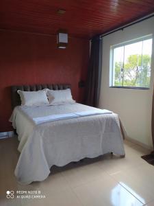 拉夫拉斯诺瓦斯Suites Cantinho de MInas的一间卧室设有一张大床和窗户