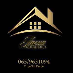 VrnjciApartman Jasna的黑色和金色的标志,有房子