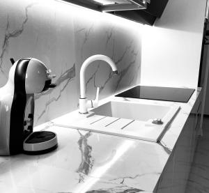 乌马格Studio Six的厨房配有水槽和咖啡壶
