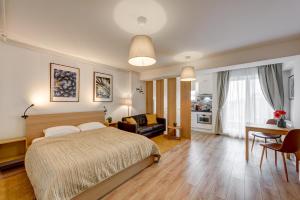 奥托佩尼Bucharest Airport Suites & Villas的一间卧室设有一张床和一间客厅。