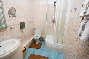 尼古拉耶夫Viva Hotel的浴室配有卫生间、淋浴和盥洗盆。