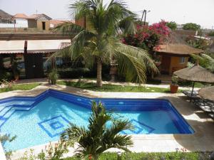 萨利波图尔Le Dakan的棕榈树庭院中的游泳池