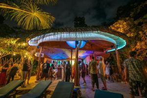 乌维塔Selva Armonia Immersive Jungle Resort的一群人晚上站在海滩上