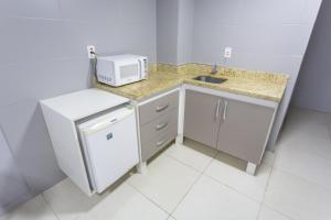 阿雷格里港USEHOTEL - A uma quadra do complexo hospitalar Santa Casa的一间带水槽和微波炉的小厨房