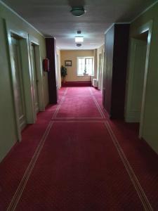 坎普-林特福特赌场公园酒店的大楼里一条铺有红地毯的空走廊