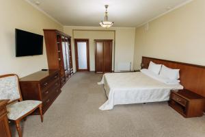 伊万诺-弗兰科夫斯克斯坦尼斯拉维夫酒店的一间卧室配有一张床、一台电视和一把椅子