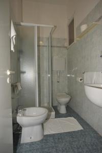 切塞纳蒂科Hotel Metron的浴室配有卫生间、淋浴和盥洗盆。