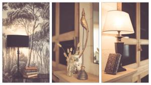 沙布利La Villa Celestine的一张桌子上灯的房间两张照片
