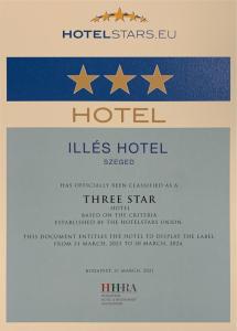 塞格德Illés Hotel的一张星星酒店门票