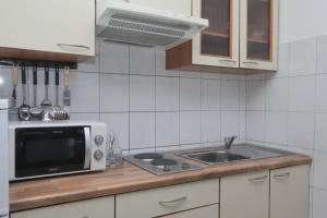 耶泽拉Apartmani Horvat的厨房配有微波炉和水槽
