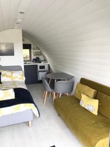 恩尼斯基林Lough Erne Glamping Pod的客厅配有沙发和桌子