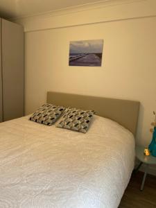 布兰肯贝赫Double View的卧室配有一张床,墙上挂着一幅画