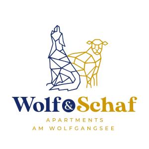 圣沃尔夫冈Wolf & Schaf Apartments的狼人居住公寓的标志