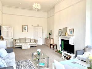 巴斯Grosvenor Apartments in Bath - Great for Families, Groups, Couples, 80 sq m, Parking的带沙发和壁炉的客厅