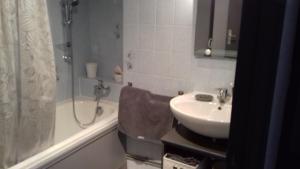 Saint-Vigor-le-GrandLes Mimosas的一间带水槽、淋浴和卫生间的浴室