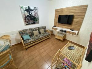 瓜鲁雅Guarujá Flat的带沙发和电视的客厅