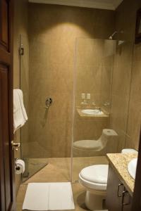 昆卡Santa Lucia House - Forum的带淋浴、卫生间和盥洗盆的浴室