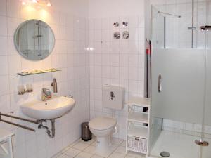 格洛韦Apartment Glowe - GLW657 by Interhome的浴室配有卫生间、盥洗盆和淋浴。