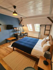 弗格拉什CASA HINTZ Transilvania的一间卧室配有一张带蓝色毯子的大床