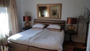 莱茵河畔阿尔芬Rijnzicht的一间卧室配有一张带镜子的床和两盏灯。