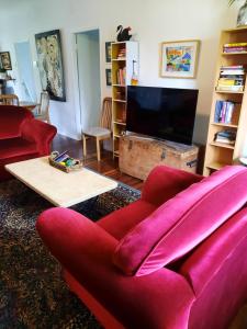 KyogleKyogle Comfy Homestay的客厅配有红色沙发和电视