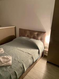 北马马亚-讷沃达里Studio Ra Mamaia-Nord的一间卧室配有一张带木制床头板的床
