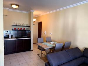 扎马迪Lakeside Luxury Apartment的带沙发和桌子的客厅以及厨房。
