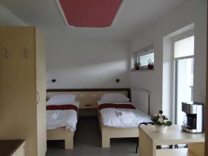 博德森特克Relax Center Olimian的一间卧室设有两张床和窗户。