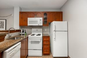 蒙特朗布朗La Tour des Voyageurs II的厨房配有白色家电和木制橱柜