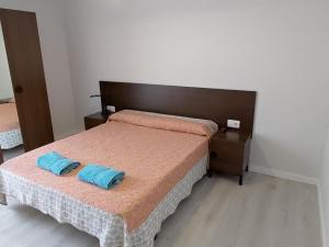 塞奥-德乌赫尔Apartseu的一间卧室配有两张床和蓝色毛巾。